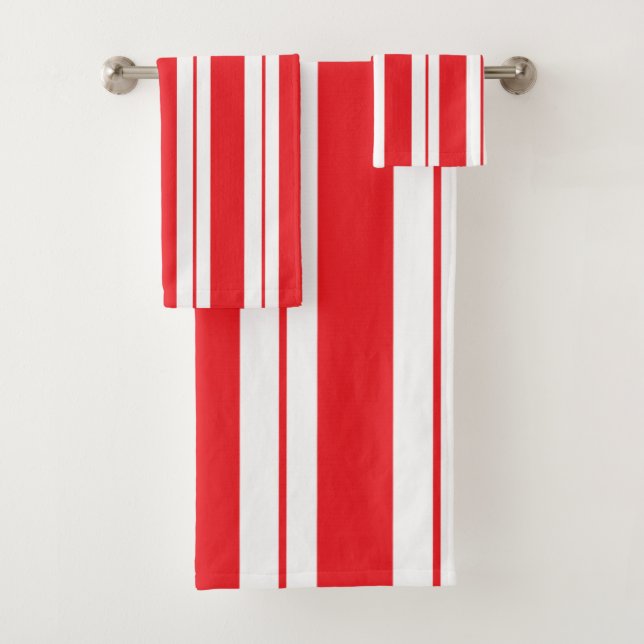 Peppermint Stripes Christmas Candy Cane  Bath Towel Set (Insitu)