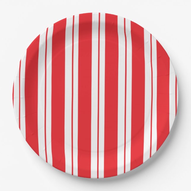Peppermint Stripes Christmas Candy Cane  Paper Plates (Front)