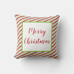 Peppermint stripes personalized throw pillow