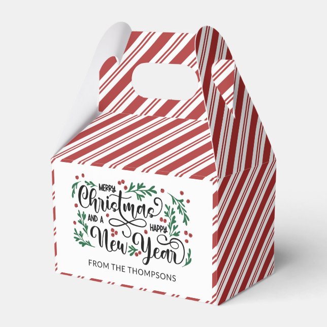 Peppermint Stripes Red Berry Merry Christmas From Favor Boxes (Front Side)