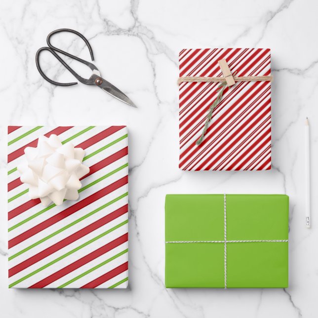 Peppermint stripes wrapping paper sheets (Front)