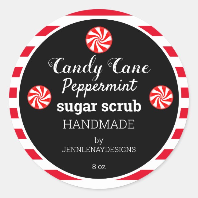 Peppermint Sugar Scrub Handmade Modern Striped Classic Round Sticker (Front)