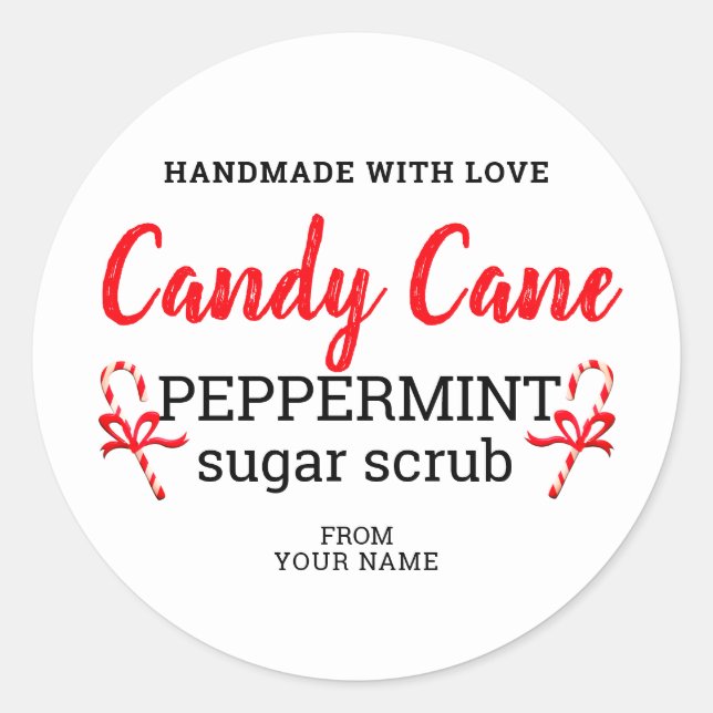 Peppermint Sugar Scrub Handmade With Love Editable Classic Round Sticker (Front)