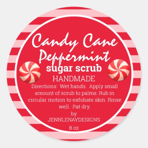 Peppermint Sugar Scrub Red White Striped DIY Label