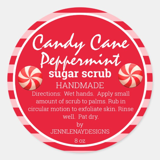 Peppermint Sugar Scrub Red White Striped DIY Label (Front)