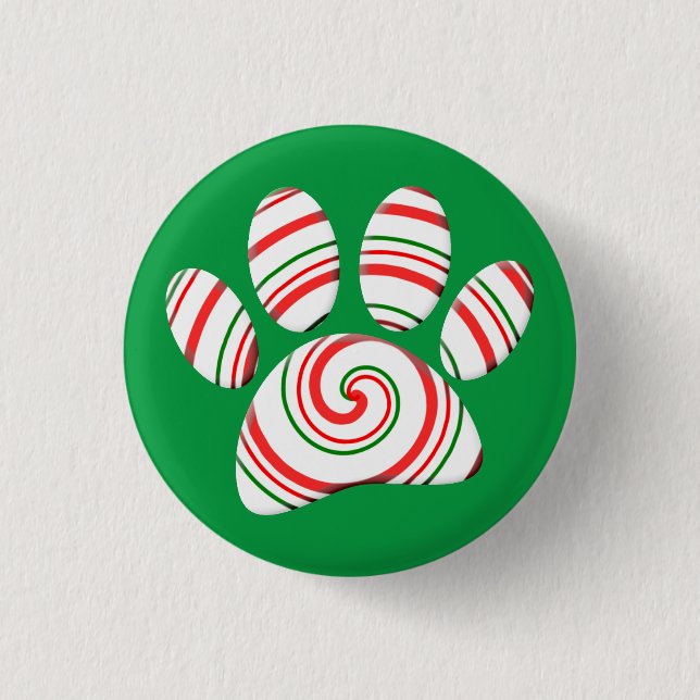 Peppermint Swirl Dog Paw In Red Green White Button (Front)