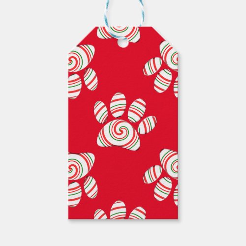 Peppermint Swirl Dog Paw In Red Green White Gift Tags