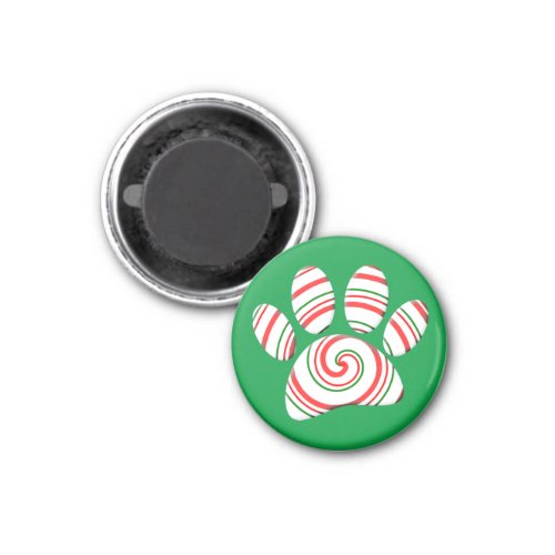 Peppermint Swirl Dog Paw In Red Green White Magnet