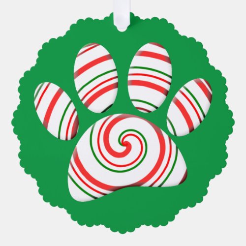 Peppermint Swirl Dog Paw In Red Green White Ornament Card