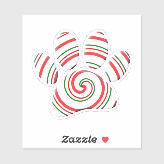 Peppermint Swirl Dog Paw In Red Green White Sticker (Sheet)