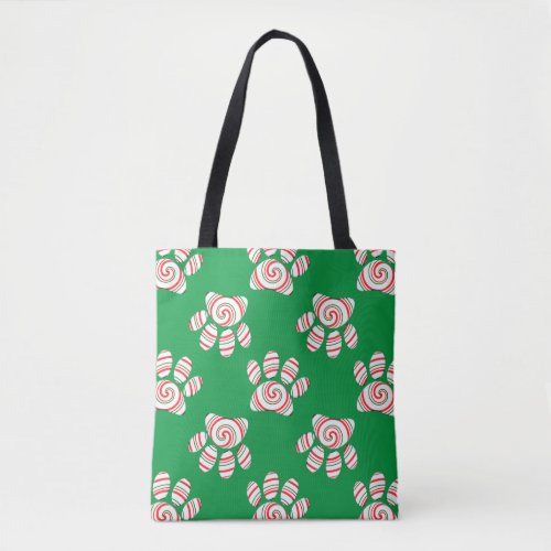 Peppermint Swirl Dog Paw In Red Green White Tote Bag