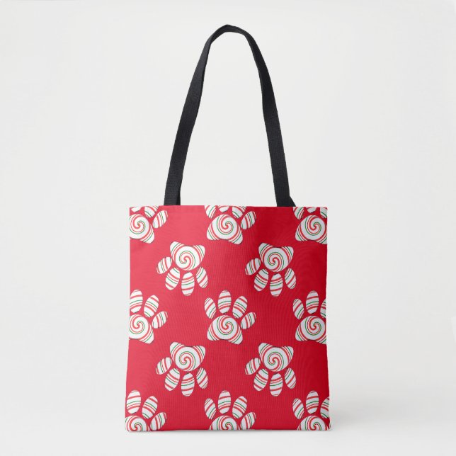 Peppermint Swirl Dog Paw In Red Green White Tote Bag (Front)