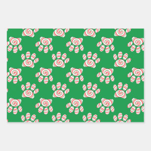 Peppermint Swirl Dog Paw In Red Green White Wrapping Paper Sheets