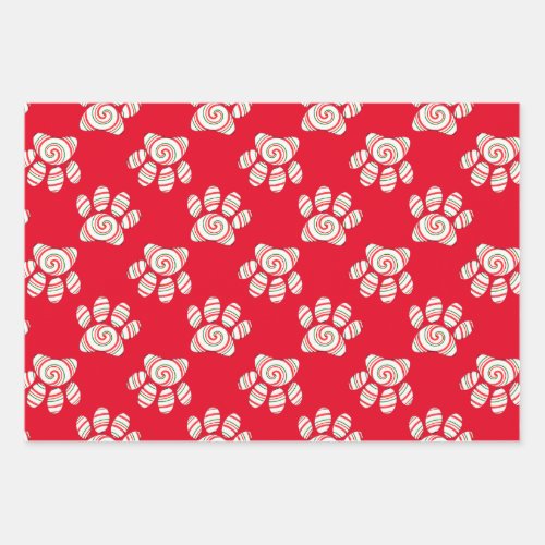 Peppermint Swirl Dog Paw In Red Green White Wrapping Paper Sheets