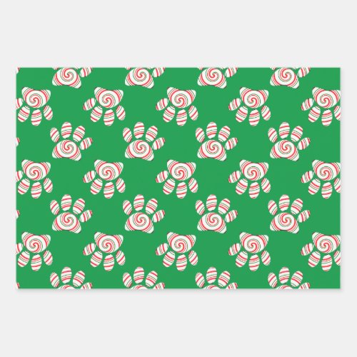 Peppermint Swirl Dog Paw In Red Green White Wrapping Paper Sheets