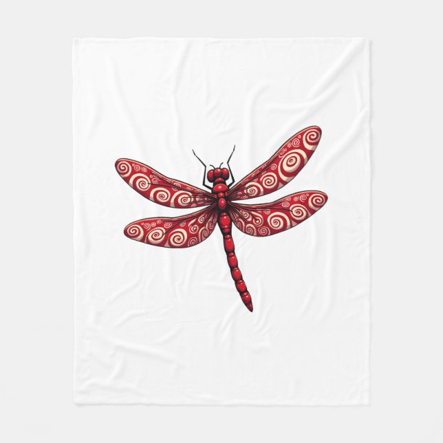 Peppermint Swirl Dragonfly Fleece Blanket (Front)