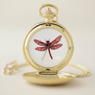 Peppermint Swirl Dragonfly Pocket Watch