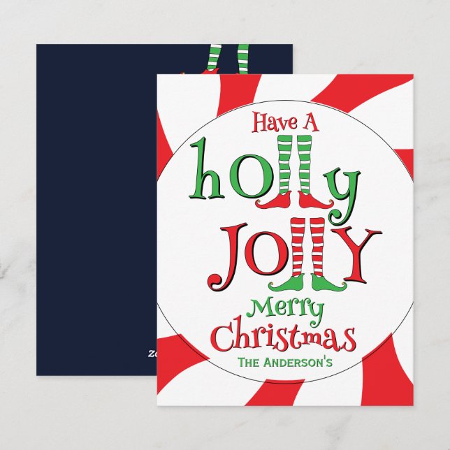 Peppermint Swirl Elf Holly Jolly Merry Christmas! Holiday Card (Front/Back)