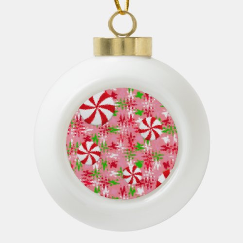 Peppermint Swirl Gift Tag Ceramic Ball Christmas Ornament