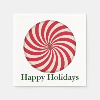 Peppermint Swirl Happy Holidays Paper Napkins by christmasgiftshop at Zazzle