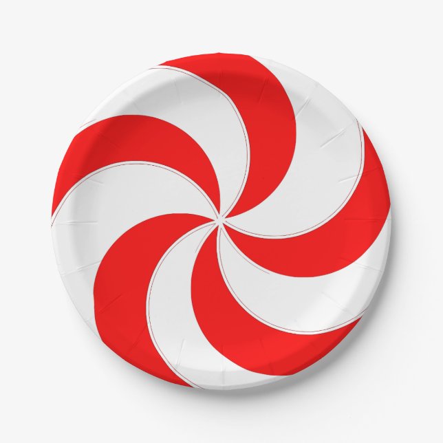 Peppermint Swirl Red And White Candy Stripes  Paper Plates (Front)