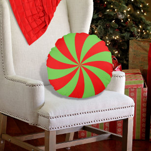 Peppermint Swirl Red Green Round Pillow