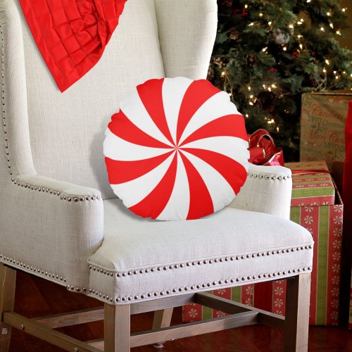 Peppermint Swirl Red White Round Pillow