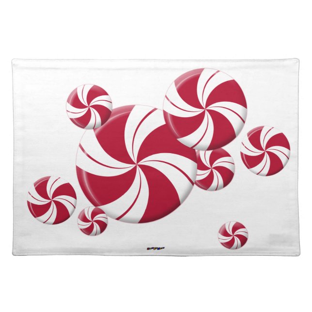 Peppermint Swirl Stripe Candy Cloth Placemat (Front)