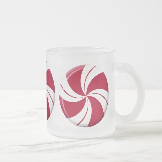 Peppermint Swirl Stripe Candy Frosted Glass Coffee Mug (Right)