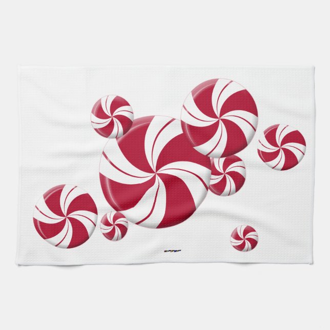 Peppermint Swirl Stripe Candy Kitchen Towel (Horizontal)