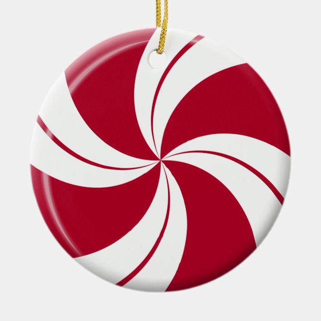 Peppermint Swirl Stripe & Spearmint Candy Ceramic Ornament (Front)