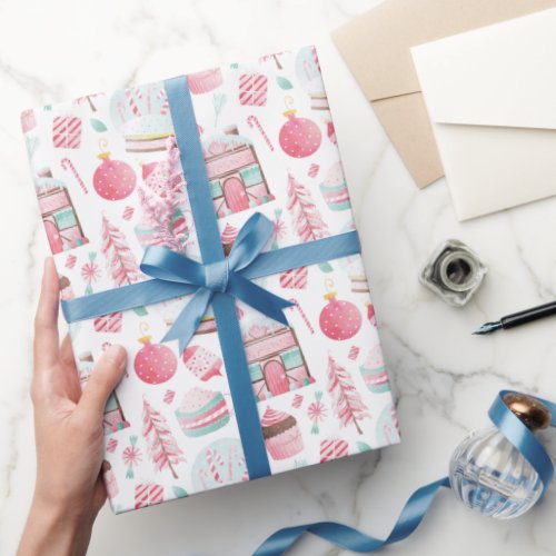 Peppermint Watercolor Christmas Wrapping Paper