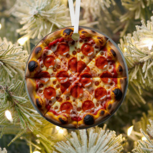 Pepperoni and Cheese Pizza Christmas Metal Ornament