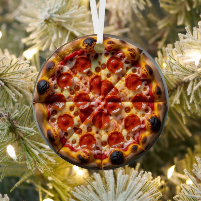 Pepperoni and Cheese Pizza Christmas Metal Ornament (Insitu)