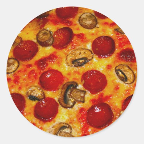 Pepperoni and Mushroom Pizza Classic Round Sticker