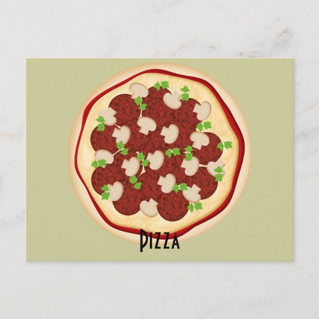 Pepperoni and Mushrooms Pizza Recipe Card (Front)