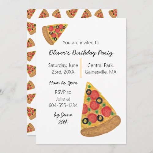 Pepperoni Pizza Birthday Party Invitation