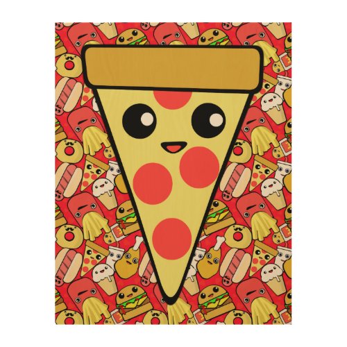 Pepperoni Pizza Character Wood Wall Art