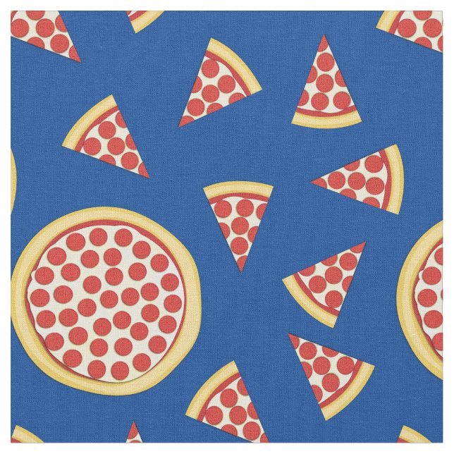 Pepperoni Pizza Cute Food Kids Fabric (Close Up)