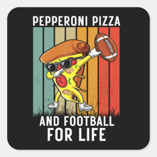 "Pepperoni Pizza Dab with Football Retro Fun Desig Square Sticker
