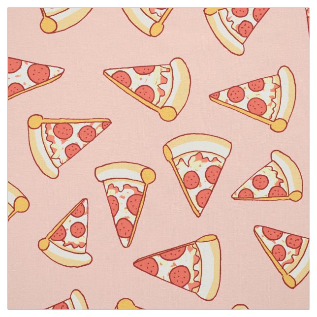 Pepperoni Pizza Drawing Pattern Cotton Fabric (Swatch)