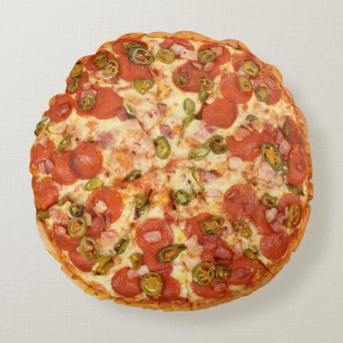 Pepperoni Pizza for the Man_Cave Round Pillow