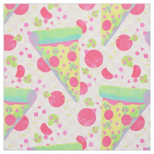 Pepperoni pizza in 90s colors  fabric