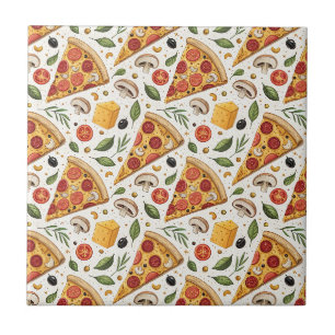 Pepperoni Pizza Lover Pattern - Fun Pizza Party Ceramic Tile