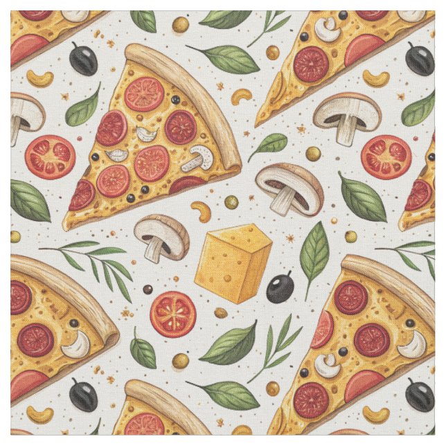 Pepperoni Pizza Lover Pattern - Fun Pizza Party Fabric (Close Up)