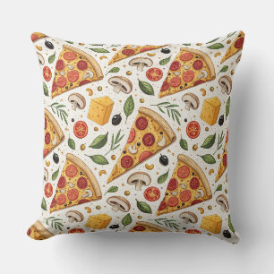 Pepperoni Pizza Lover Pattern - Fun Pizza Party Throw Pillow