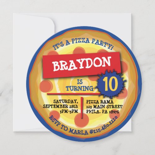 PEPPERONI PIZZA PARTY CELEBRATION Birthday Party Invitation