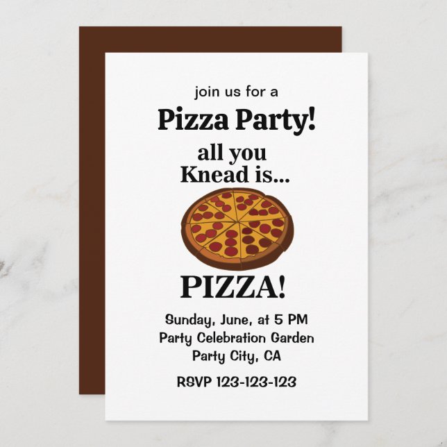 Pepperoni Pizza Party  Invitation (Front/Back)