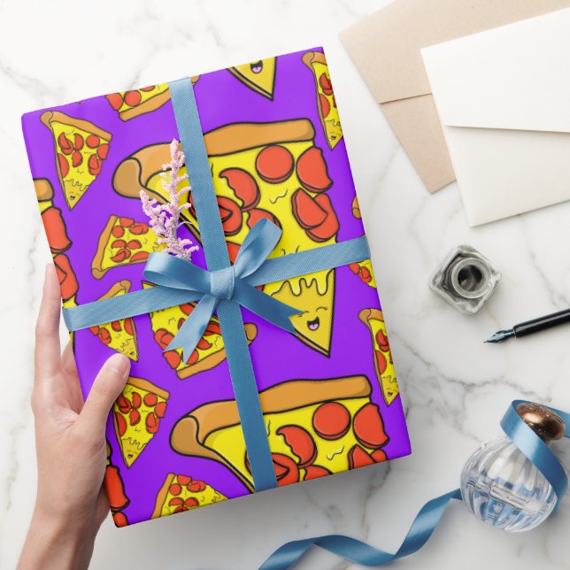 Pepperoni Pizza Party Purple Background Wrapping Paper (Gifting)
