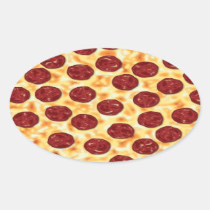 Pepperoni Pizza Pattern Oval Sticker